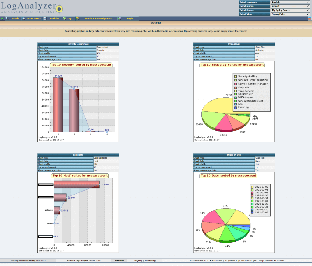 Rsyslog Log Analyzer 상세 로그 검색 화면