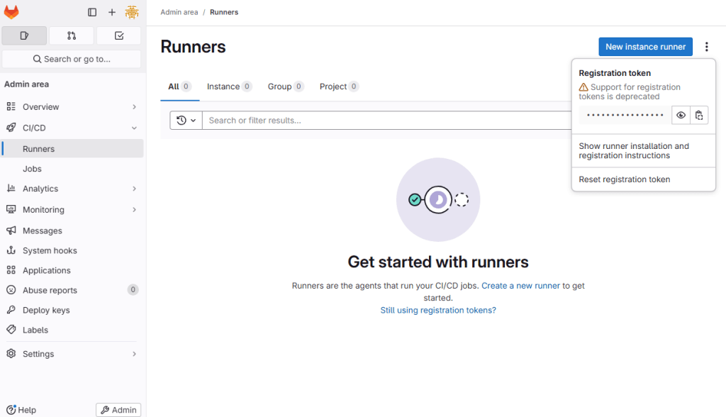 GitLab 프로젝트 Settings에서 gitlab-runner 등록용 token 확인